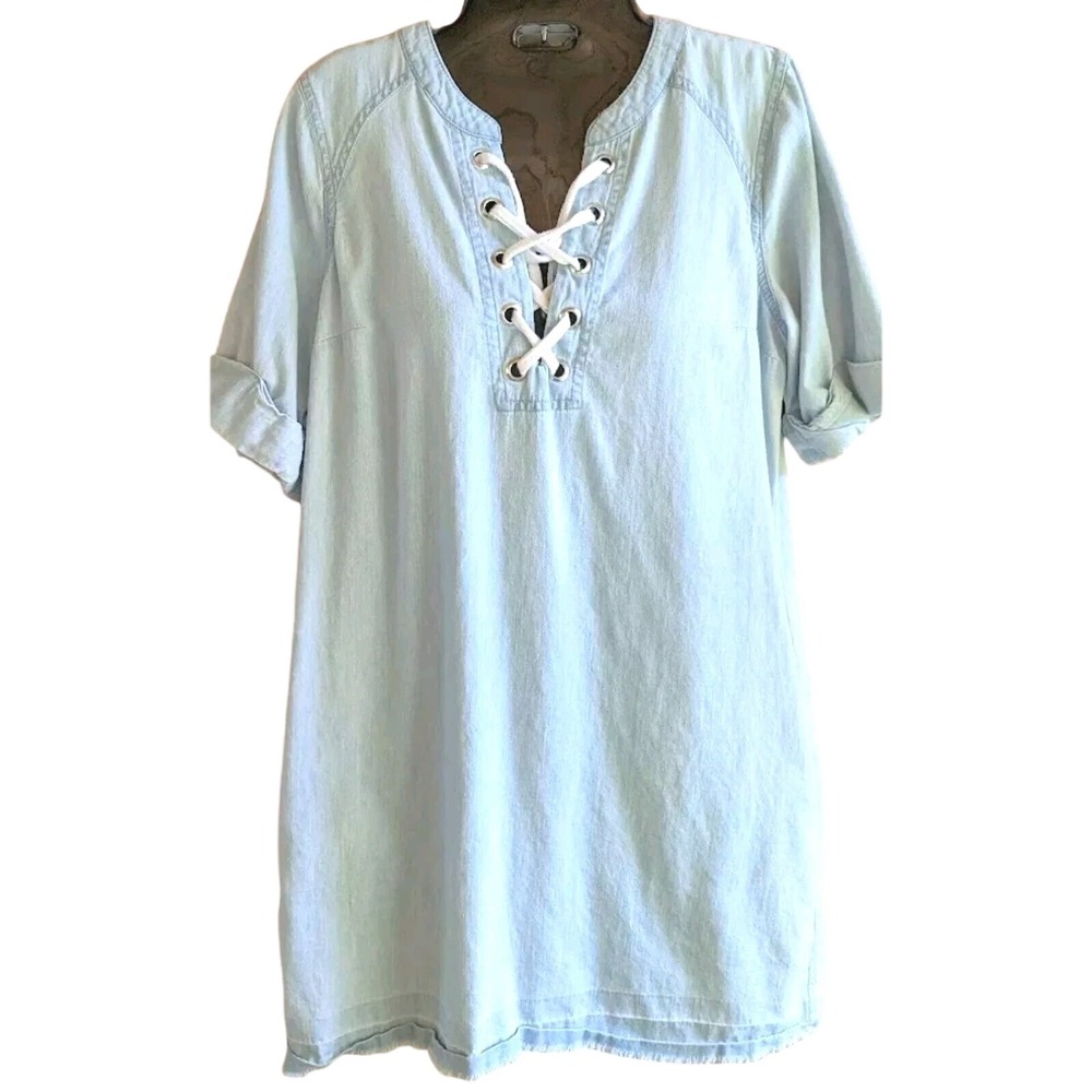 Abercrombie & Fitch Chambray Denim Dress S Laced Front Relaxed Coastal Comfy